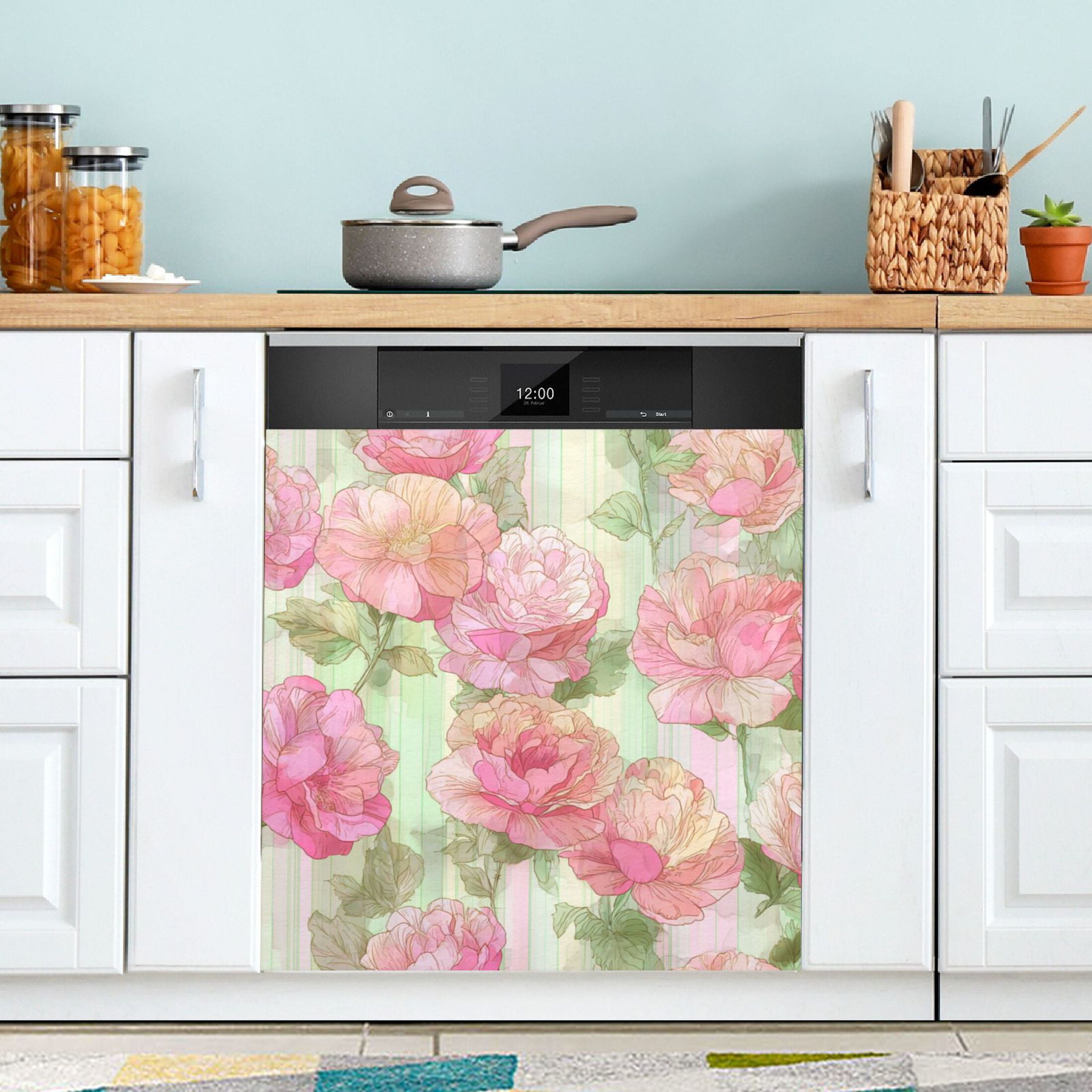 Dishwasher Magnetic Refrigerator Magnet Cover Sticker Home Decorative 23"x26" Roses and Peonies