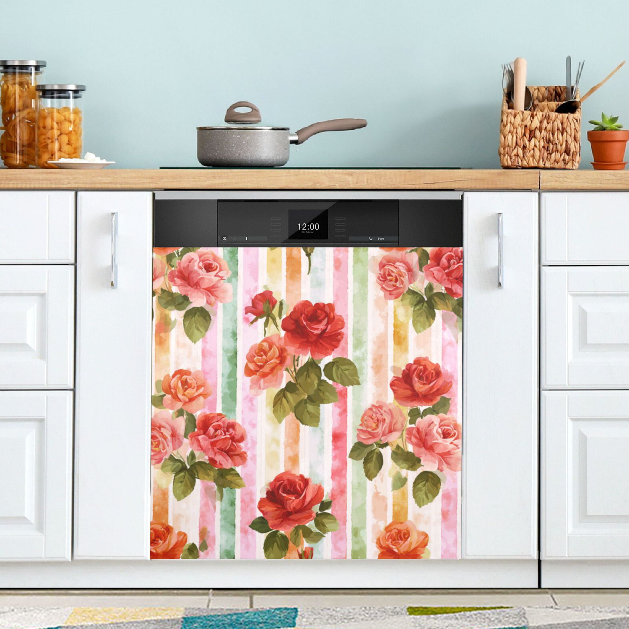 Dishwasher Magnetic Refrigerator Magnet Cover Sticker Home Decorative 23"x26" Roses on A Rainbow Background