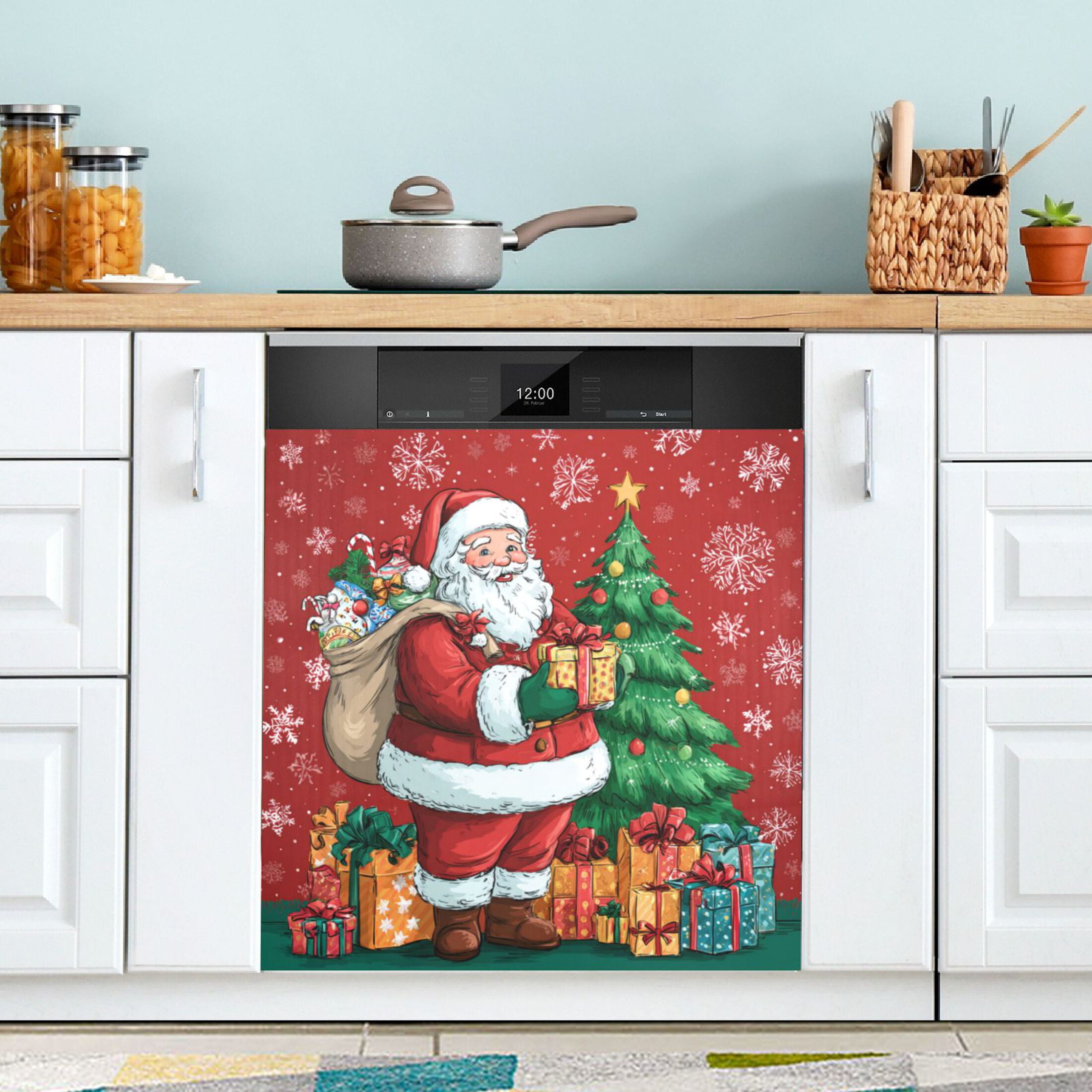 Dishwasher Magnetic Refrigerator Magnet Cover Sticker Home Decorative 23"x26" Santa Claus and His Presents