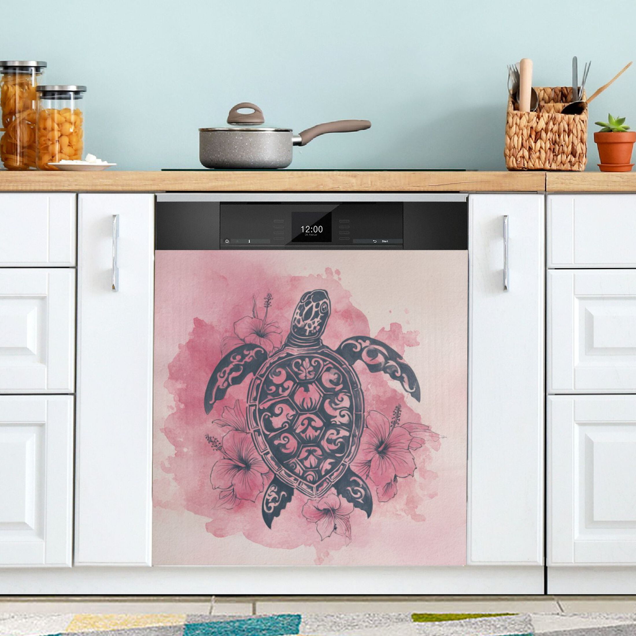 Dishwasher Magnetic Refrigerator Magnet Cover Sticker Home Decorative 23"x26" Sea Turtle Print Pattern