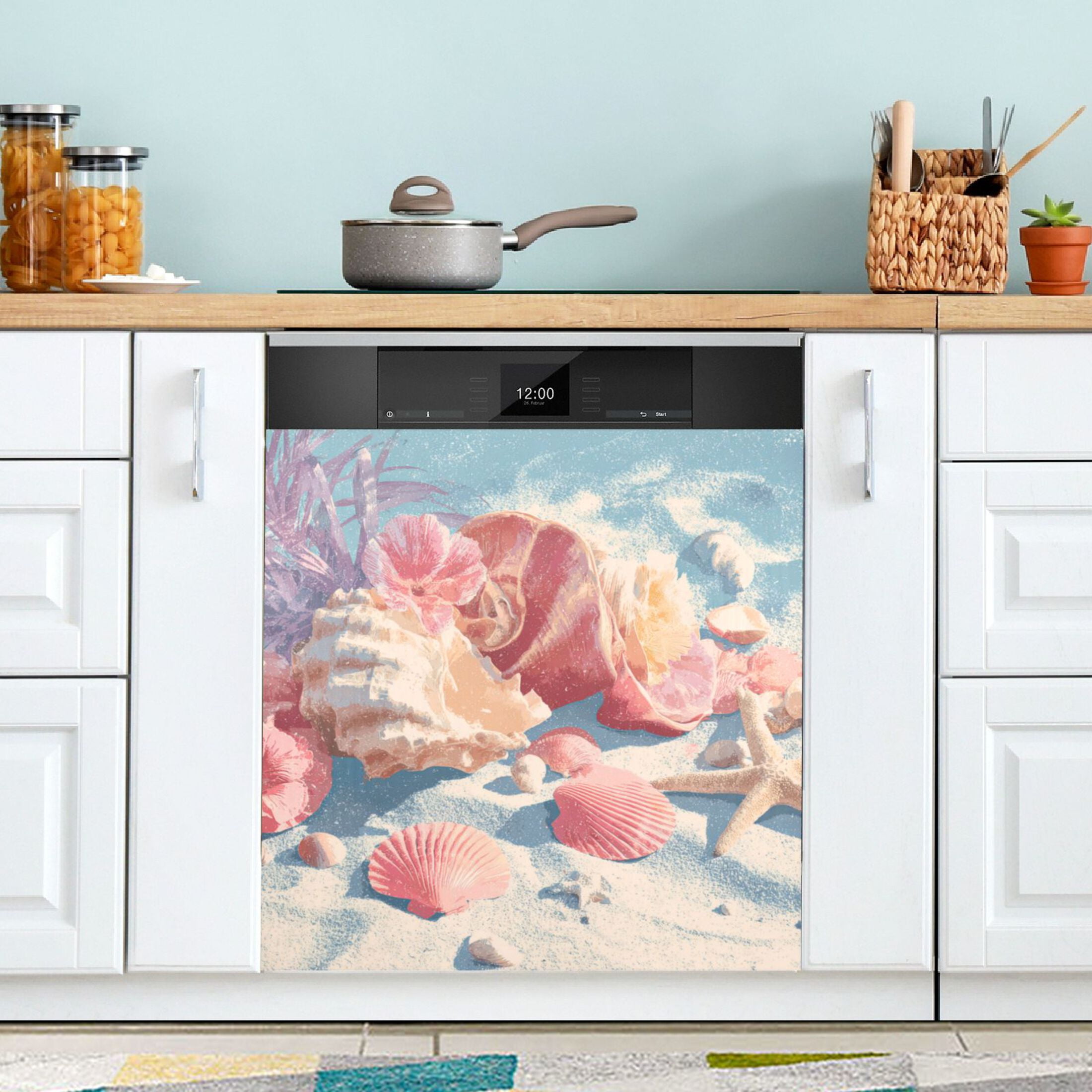 Dishwasher Magnetic Refrigerator Magnet Cover Sticker Home Decorative 23"x26" Shell and Conch Pattern
