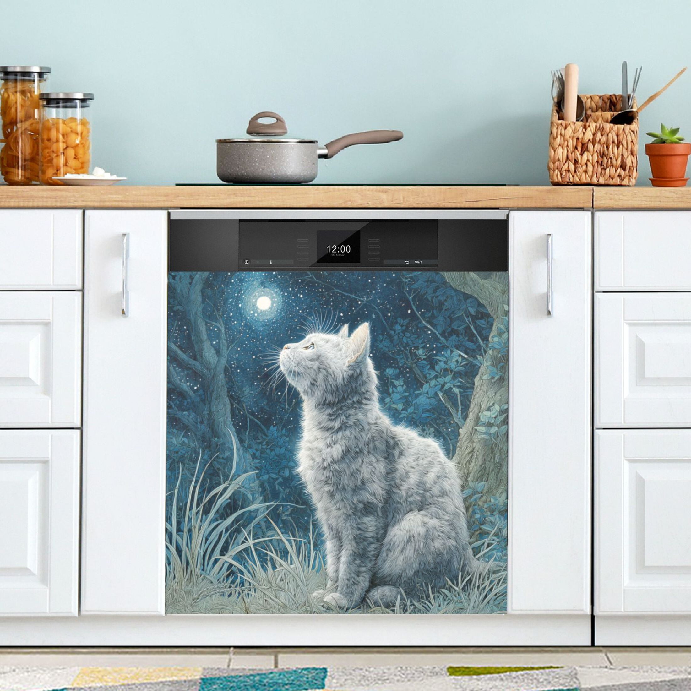 Dishwasher Magnetic Refrigerator Magnet Cover Sticker Home Decorative 23"x26" Silver Cat