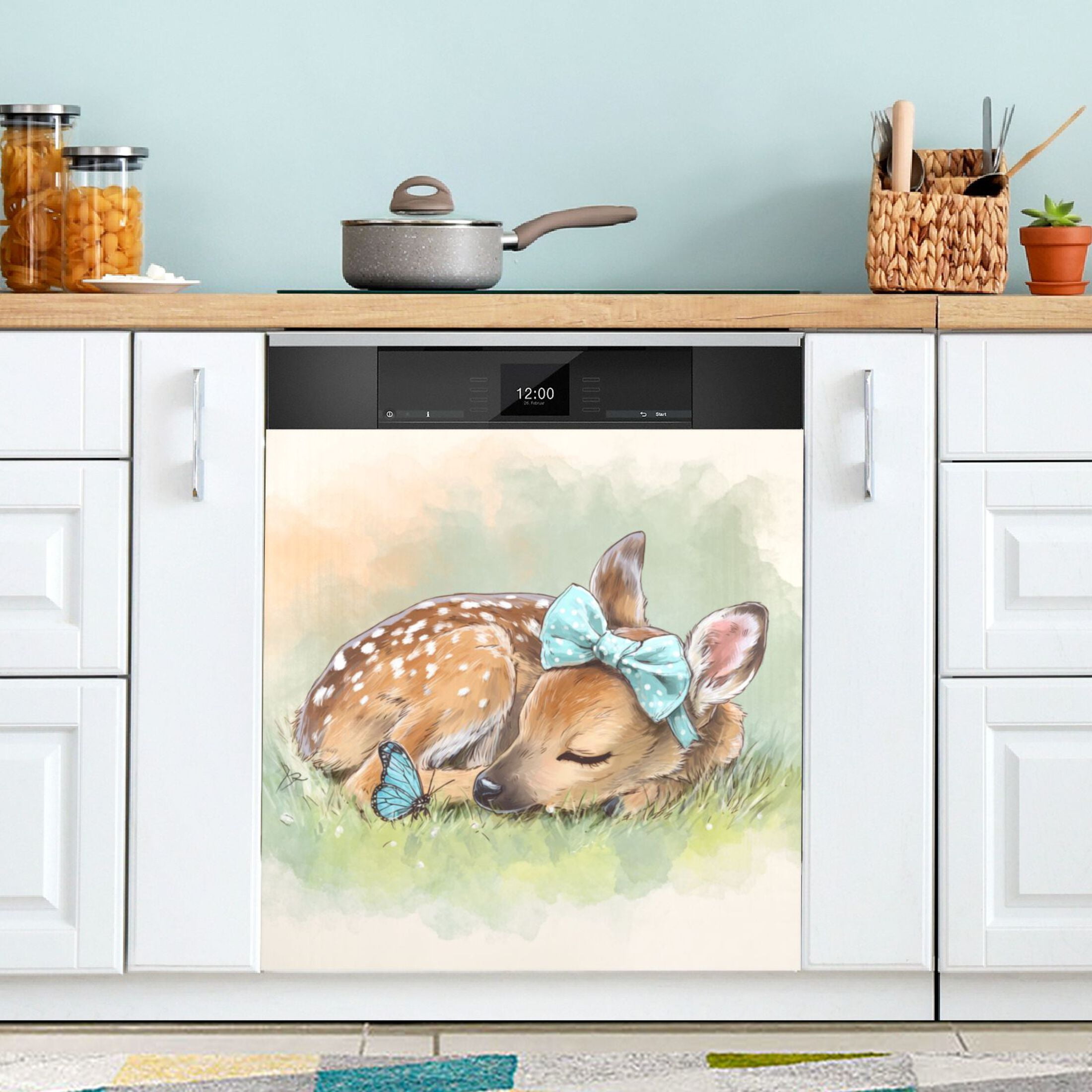 Dishwasher Magnetic Refrigerator Magnet Cover Sticker Home Decorative 23"x26" Sleeping Cute Baby Deer