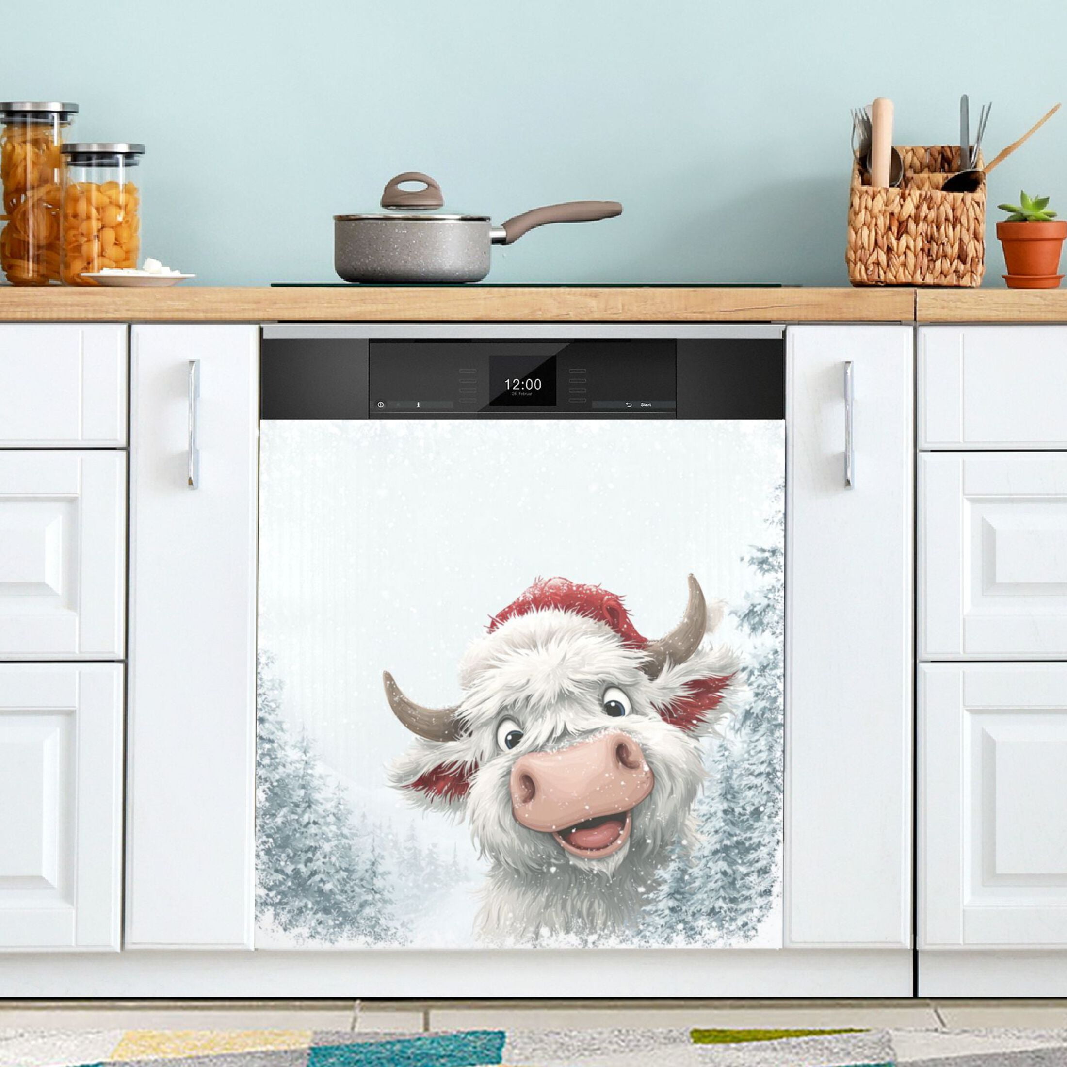 Dishwasher Magnetic Refrigerator Magnet Cover Sticker Home Decorative 23"x26" Snow Highland Cow