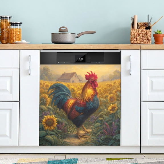 Dishwasher Magnetic Refrigerator Magnet Cover Sticker Home Decorative 23"x26" Sunflower Farm's Rooster
