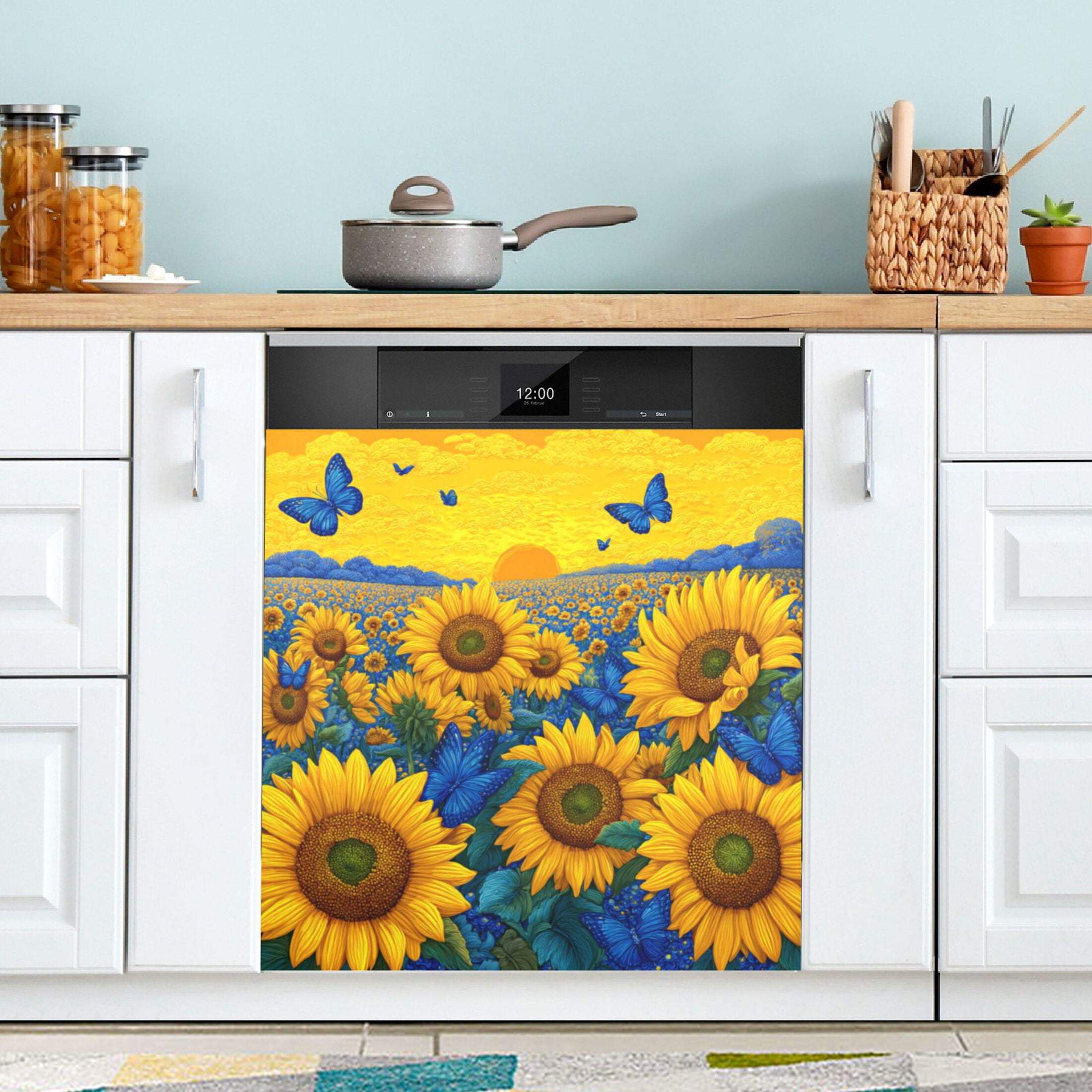 Dishwasher Magnetic Refrigerator Magnet Cover Sticker Home Decorative 23"x26" Sunflowers in The Field
