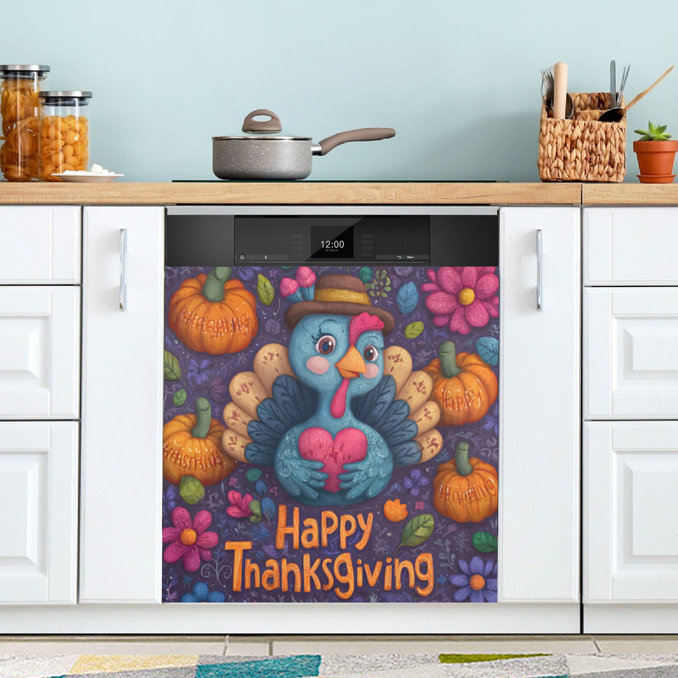 Dishwasher Magnetic Refrigerator Magnet Cover Sticker Home Decorative 23"x26" Thanksgiving Turkey Design