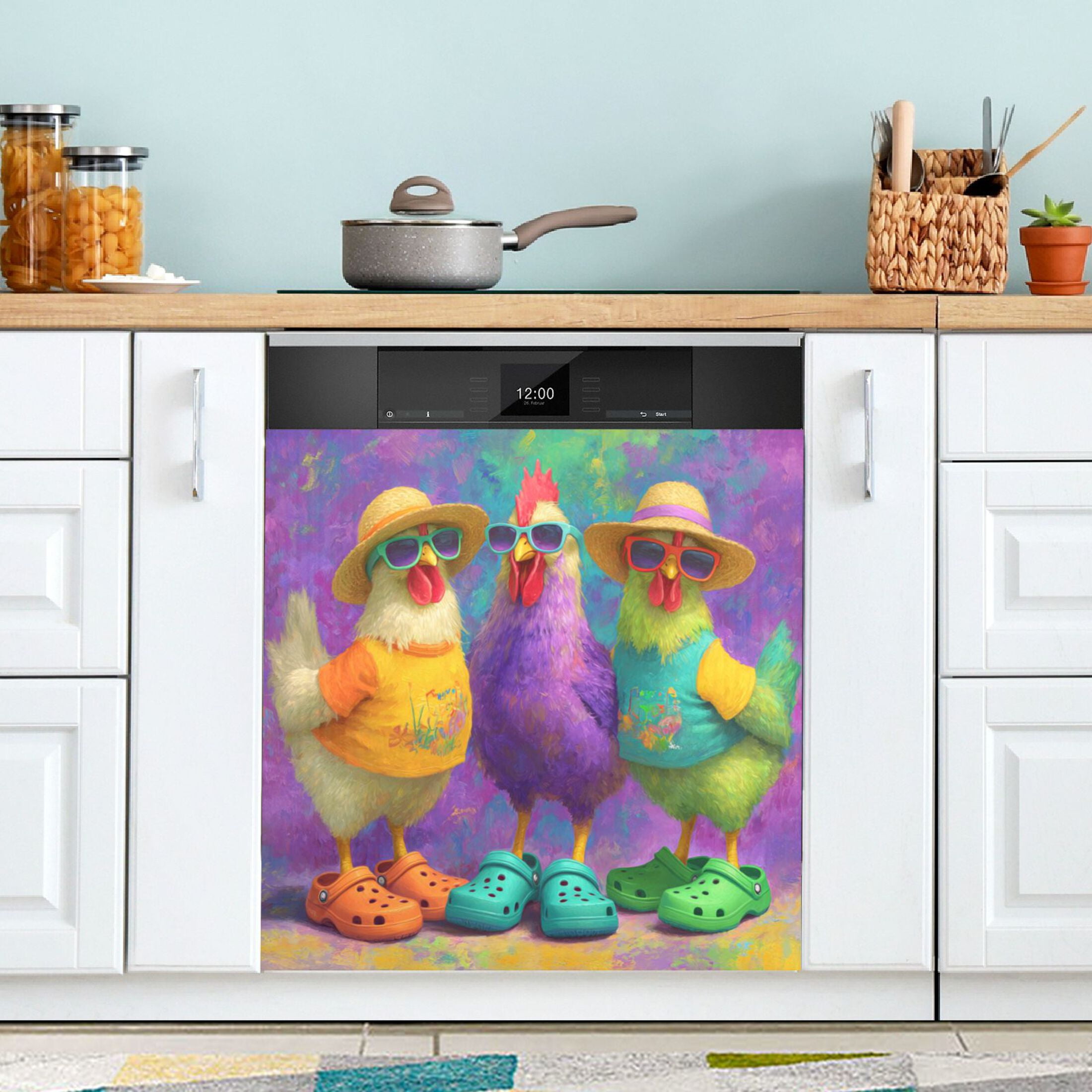 Dishwasher Magnetic Refrigerator Magnet Cover Sticker Home Decorative 23"x26" Three Cute Chickens Pattern