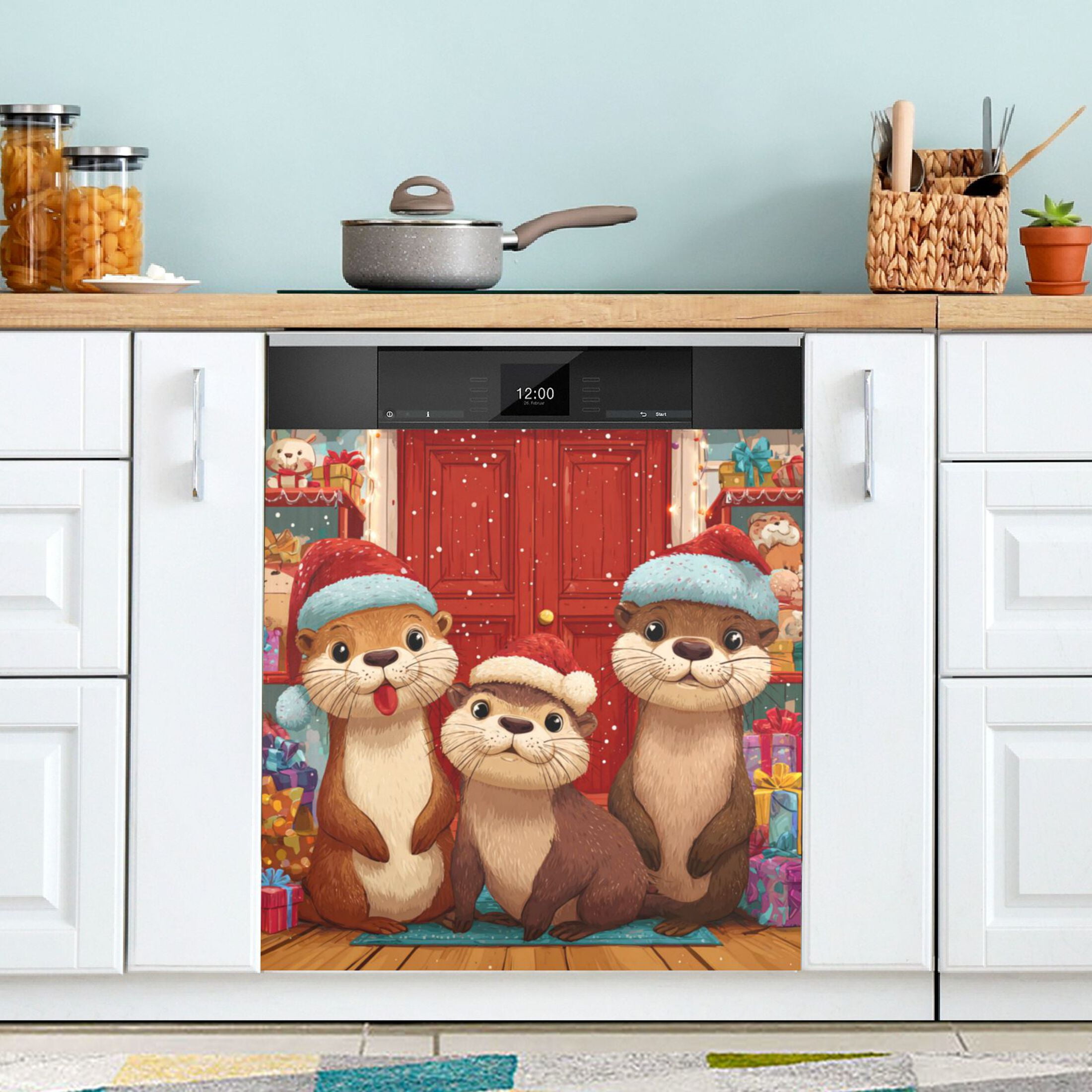 Dishwasher Magnetic Refrigerator Magnet Cover Sticker Home Decorative 23"x26" Three Cute Otters