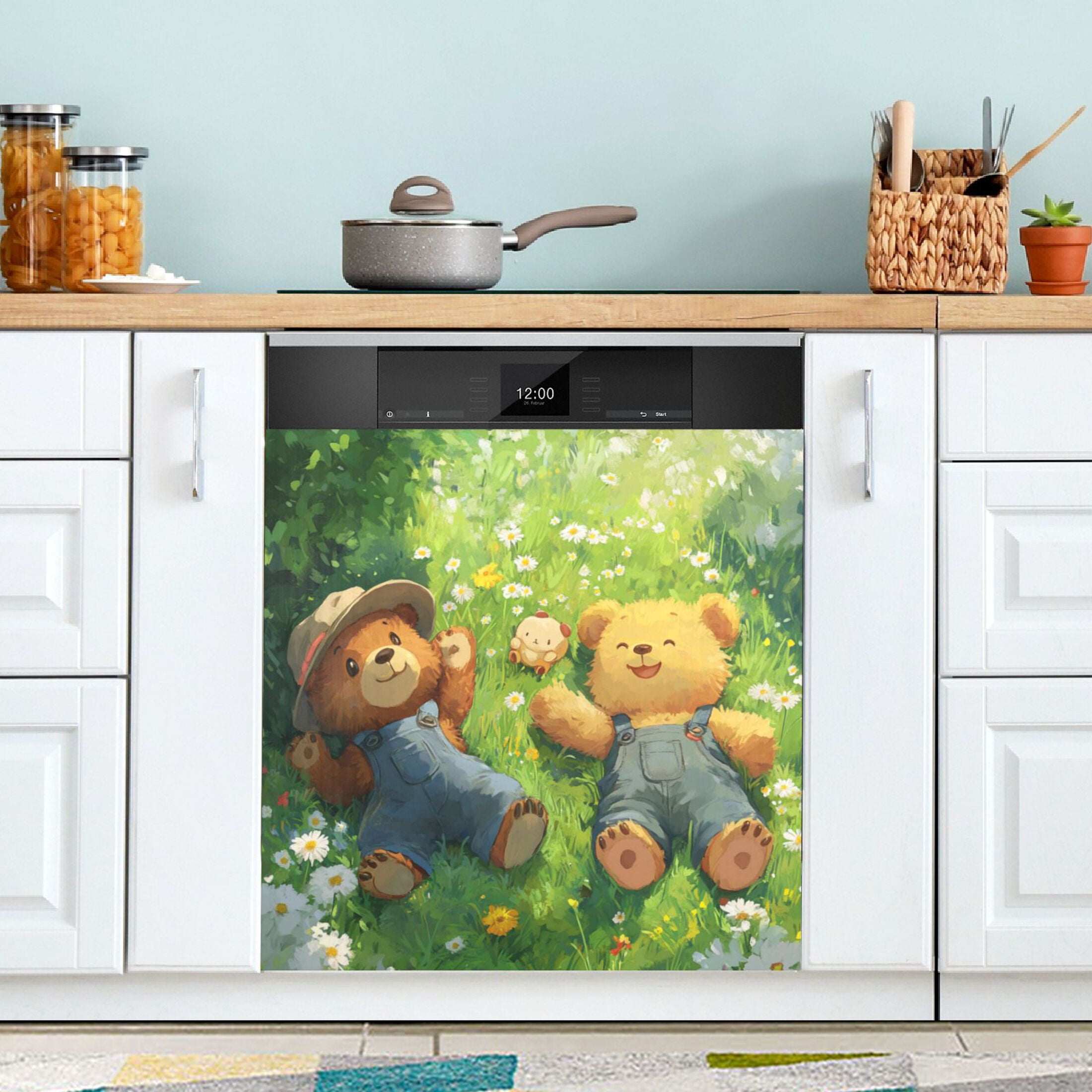 Dishwasher Magnetic Refrigerator Magnet Cover Sticker Home Decorative 23"x26" Two Cute Bears