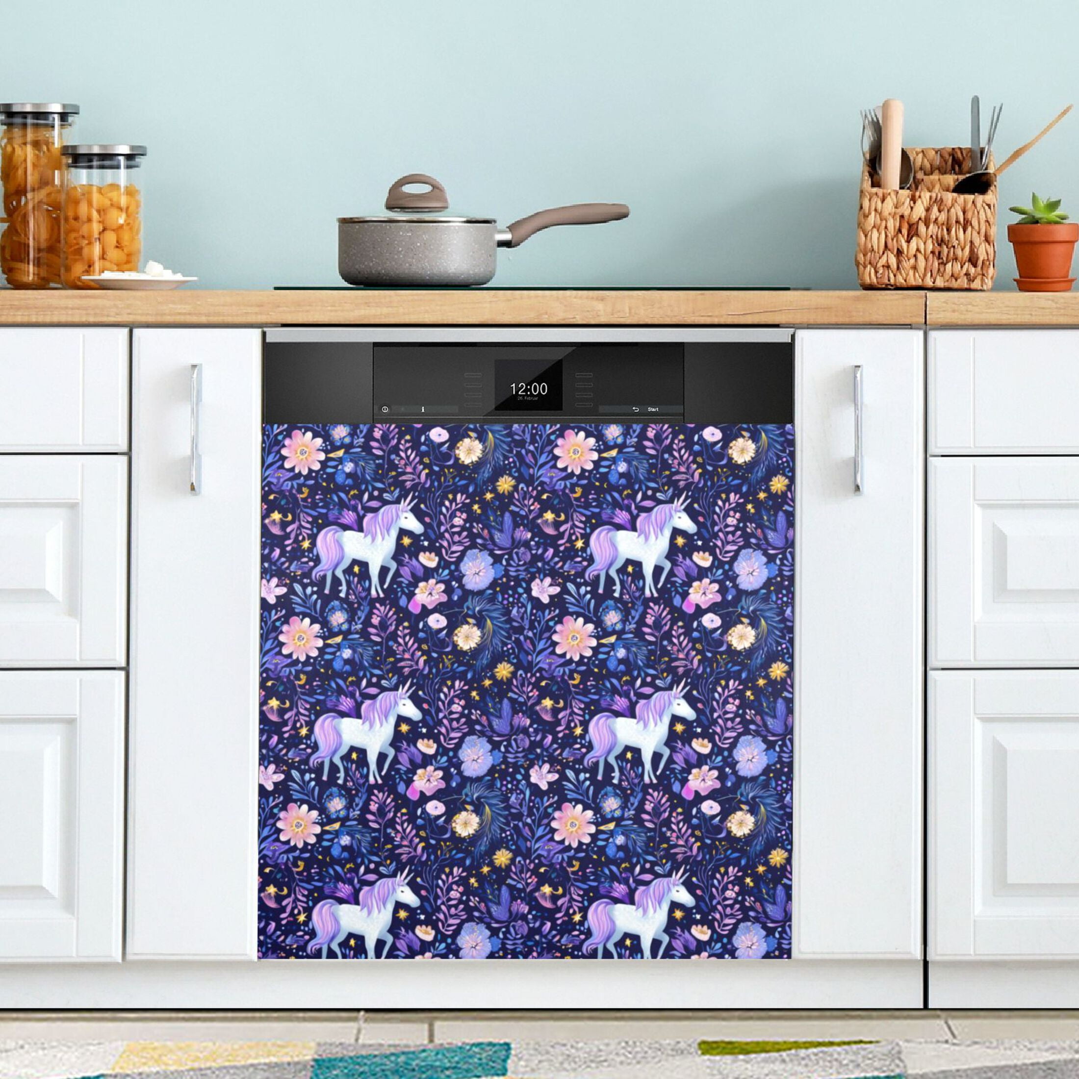 Dishwasher Magnetic Refrigerator Magnet Cover Sticker Home Decorative 23"x26" Unicorns Stars and Moons
