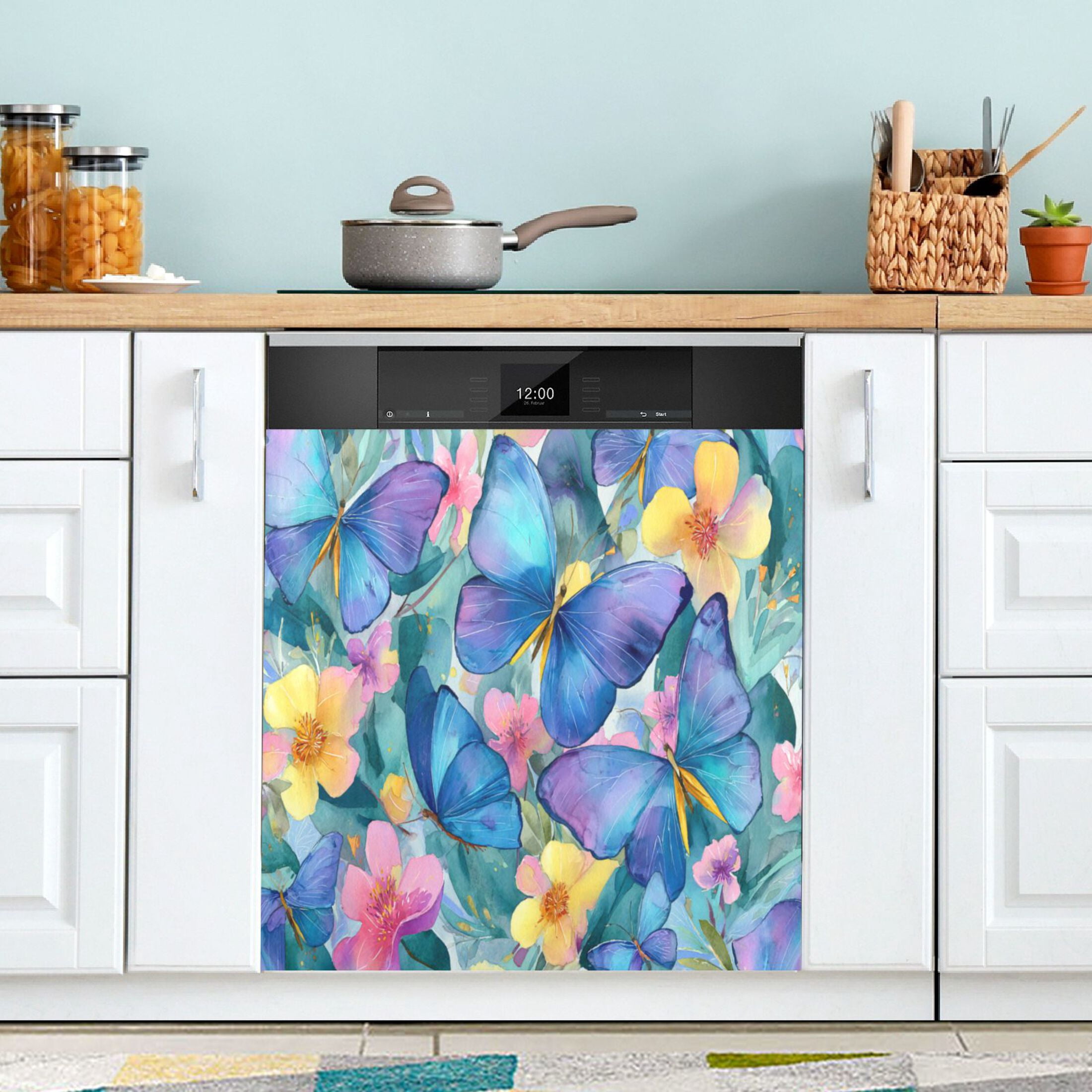 Dishwasher Magnetic Refrigerator Magnet Cover Sticker Home Decorative 23"x26" Vibrant Blue Butterflies