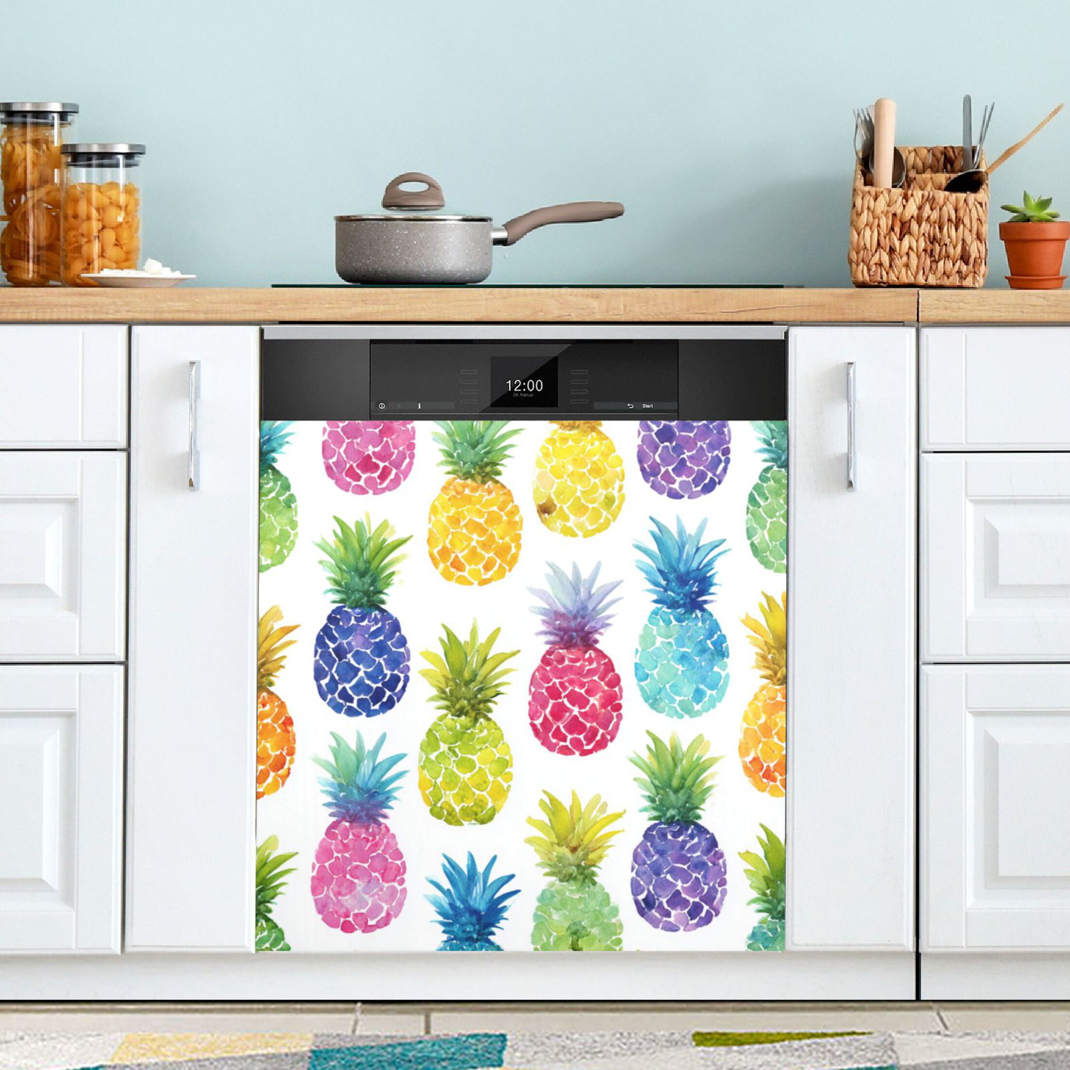Dishwasher Magnetic Refrigerator Magnet Cover Sticker Home Decorative 23"x26" Vibrant Watercolor Pineapples