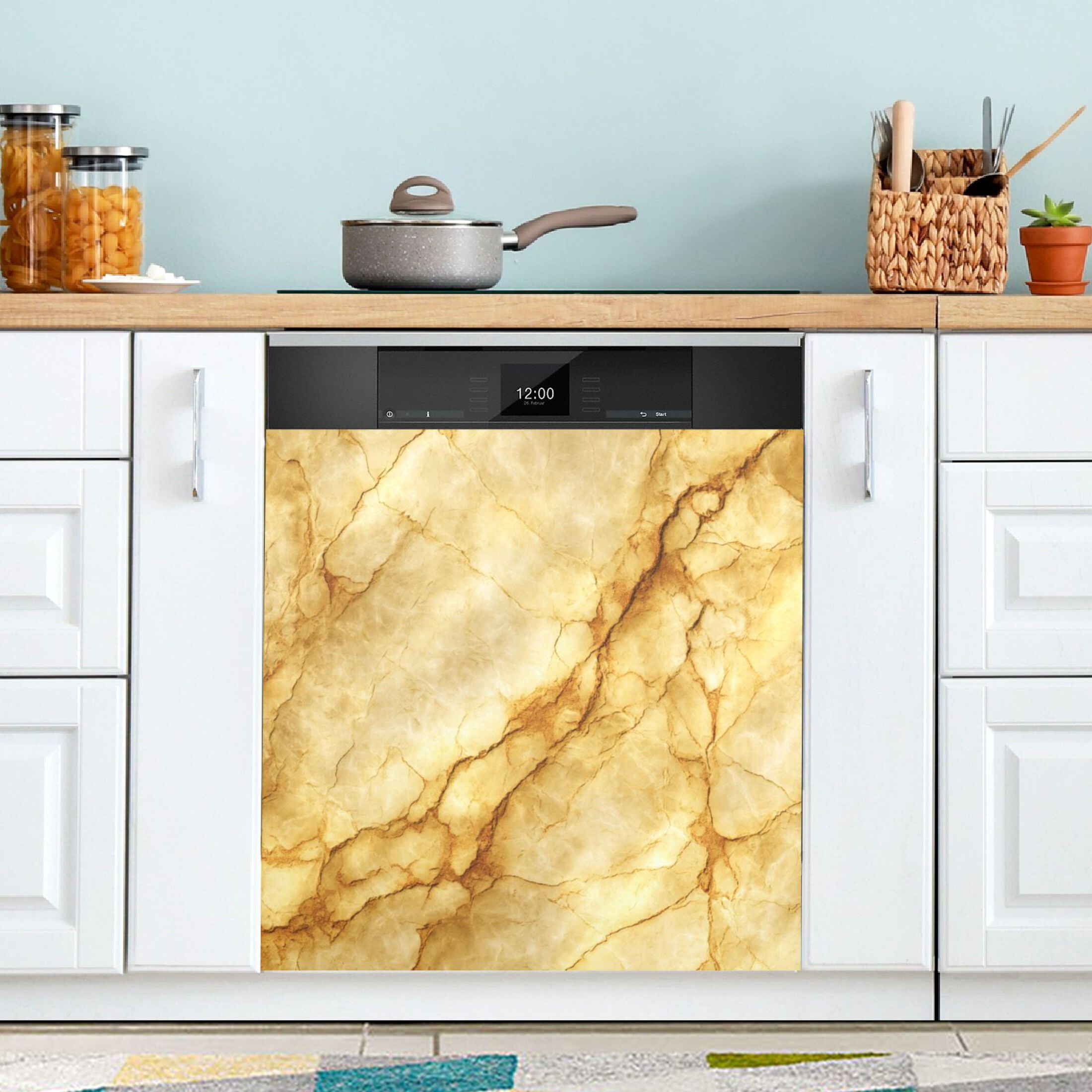 Dishwasher Magnetic Refrigerator Magnet Cover Sticker Home Decorative 23"x26" Warm Yellow Marble Crack