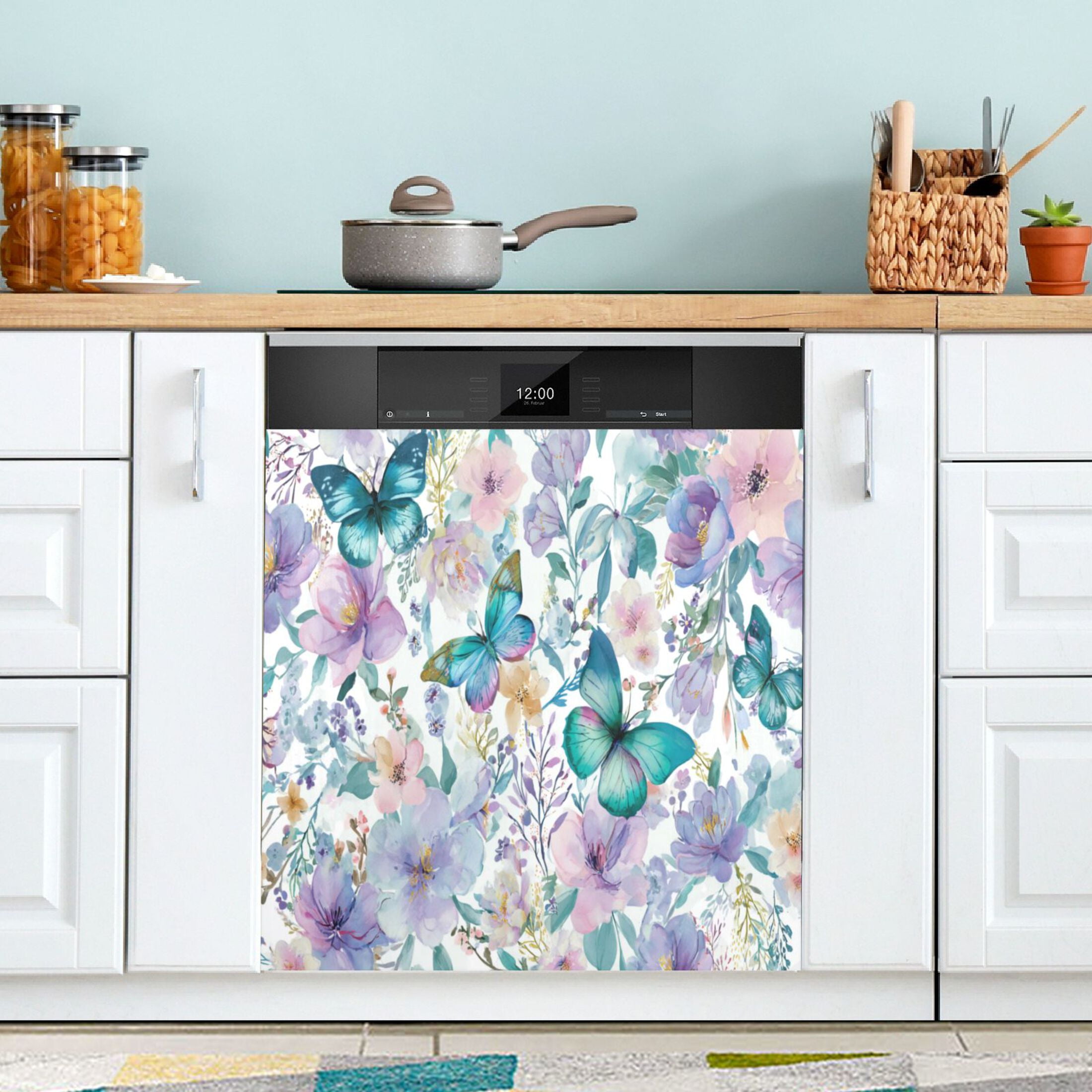 Dishwasher Magnetic Refrigerator Magnet Cover Sticker Home Decorative 23"x26" Watercolor Butterflies Pattern