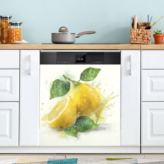 Dishwasher Magnetic Refrigerator Magnet Cover Sticker Home Decorative 23"x26" Watercolor Lemon Pattern