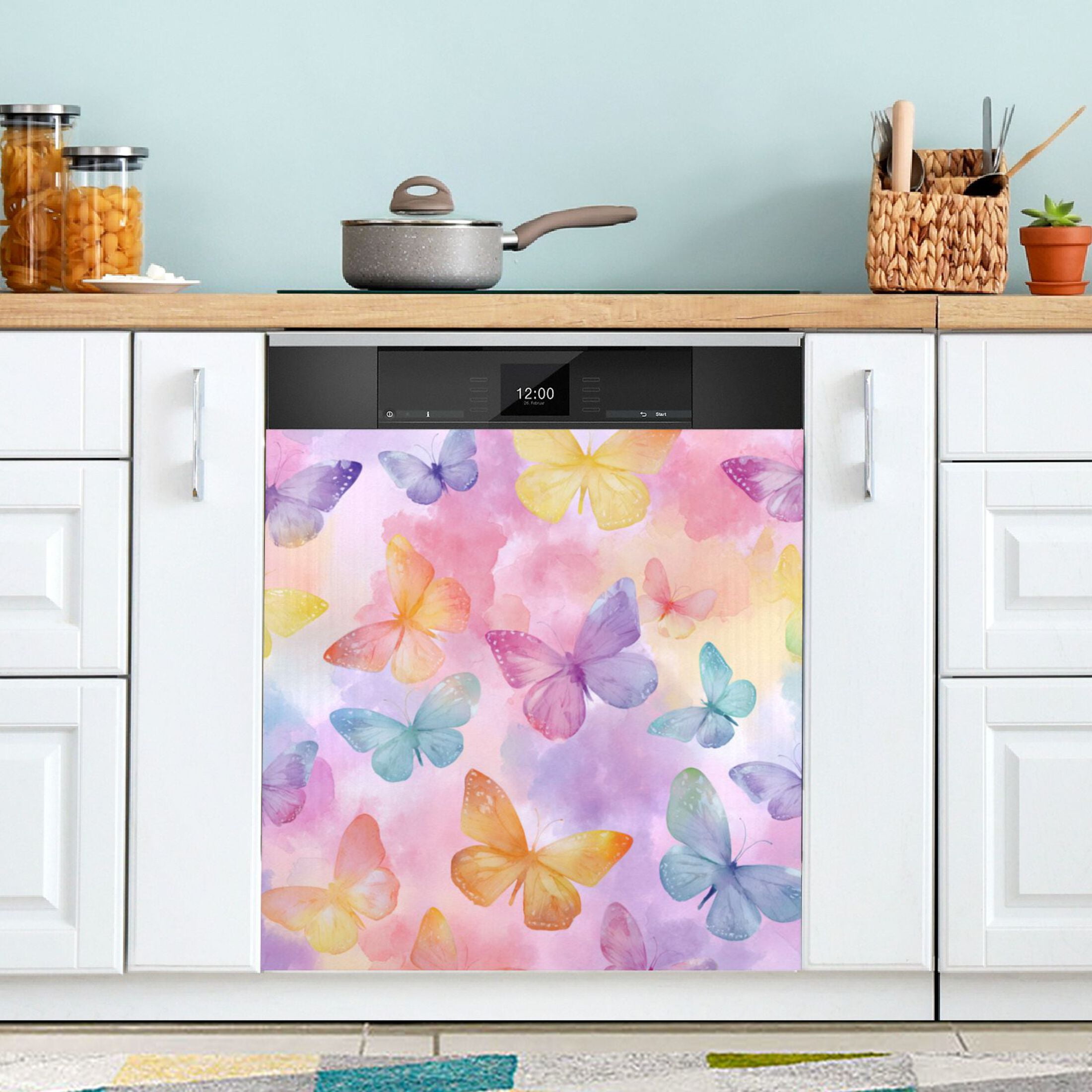 Dishwasher Magnetic Refrigerator Magnet Cover Sticker Home Decorative 23"x26" Watercolor Painting Style Butterflies