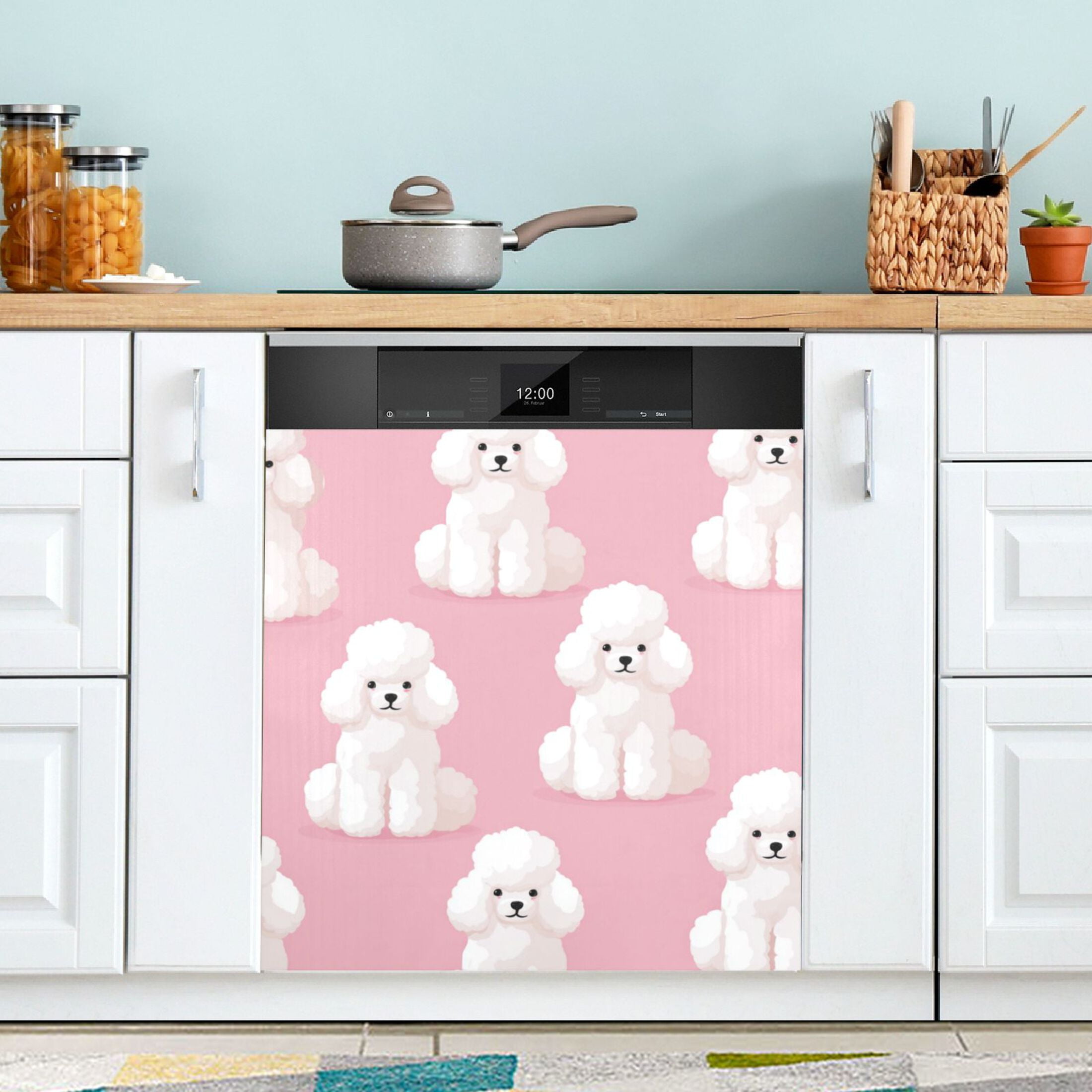 Dishwasher Magnetic Refrigerator Magnet Cover Sticker Home Decorative 23"x26" White Poodles