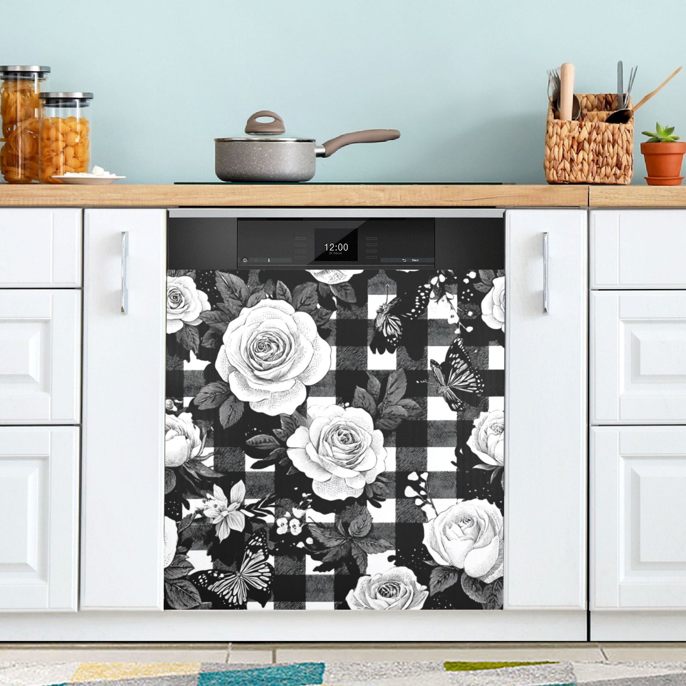 Dishwasher Magnetic Refrigerator Magnet Cover Sticker Home Decorative 23"x26" White Rose Pattern