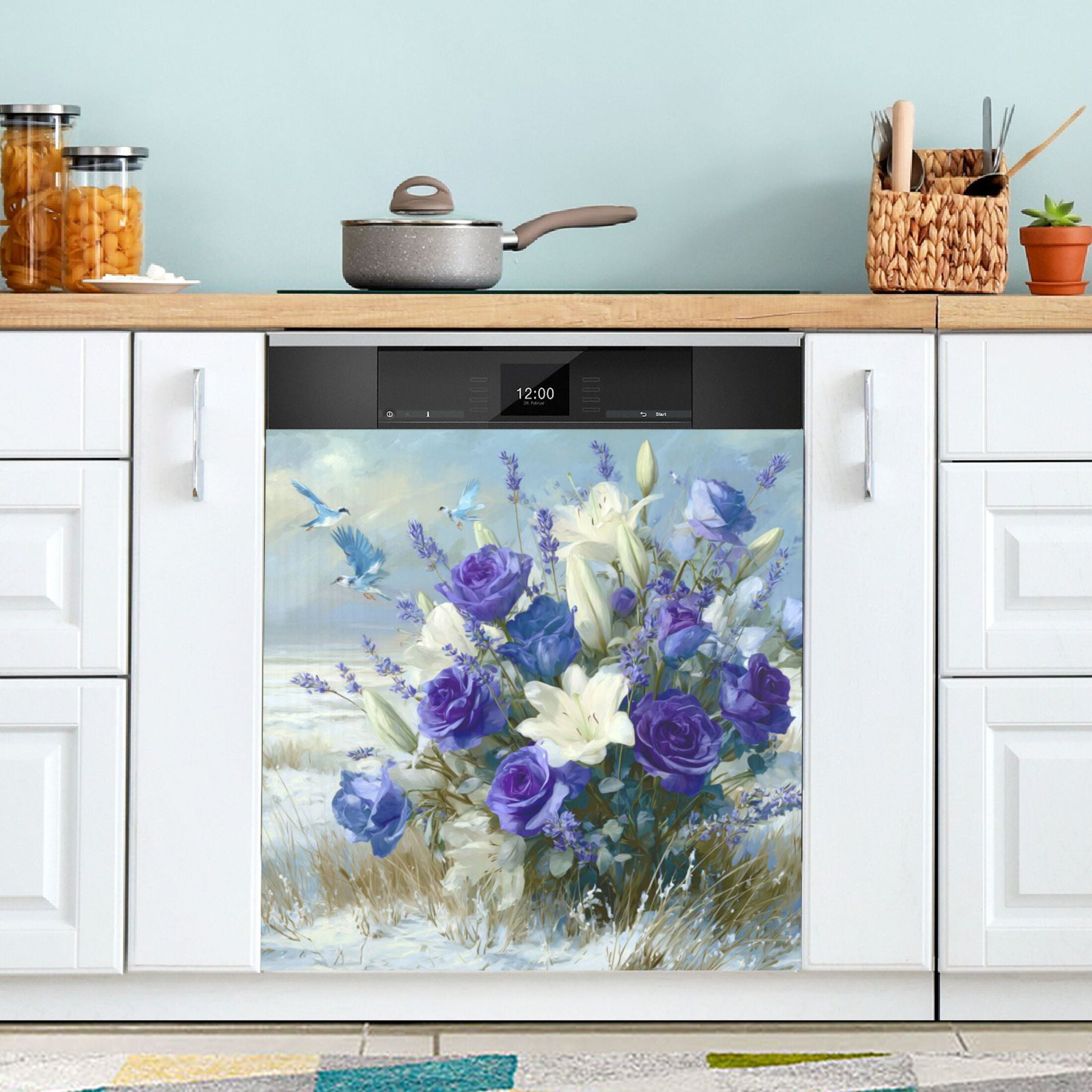 Dishwasher Magnetic Refrigerator Magnet Cover Sticker Home Decorative 23"x26" Wild Purple and White Roses