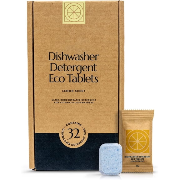 Dishwasher Pods (32 Eco Tabs) Soap Detergent, No Harsh Ingredients, Individually Wrapped -