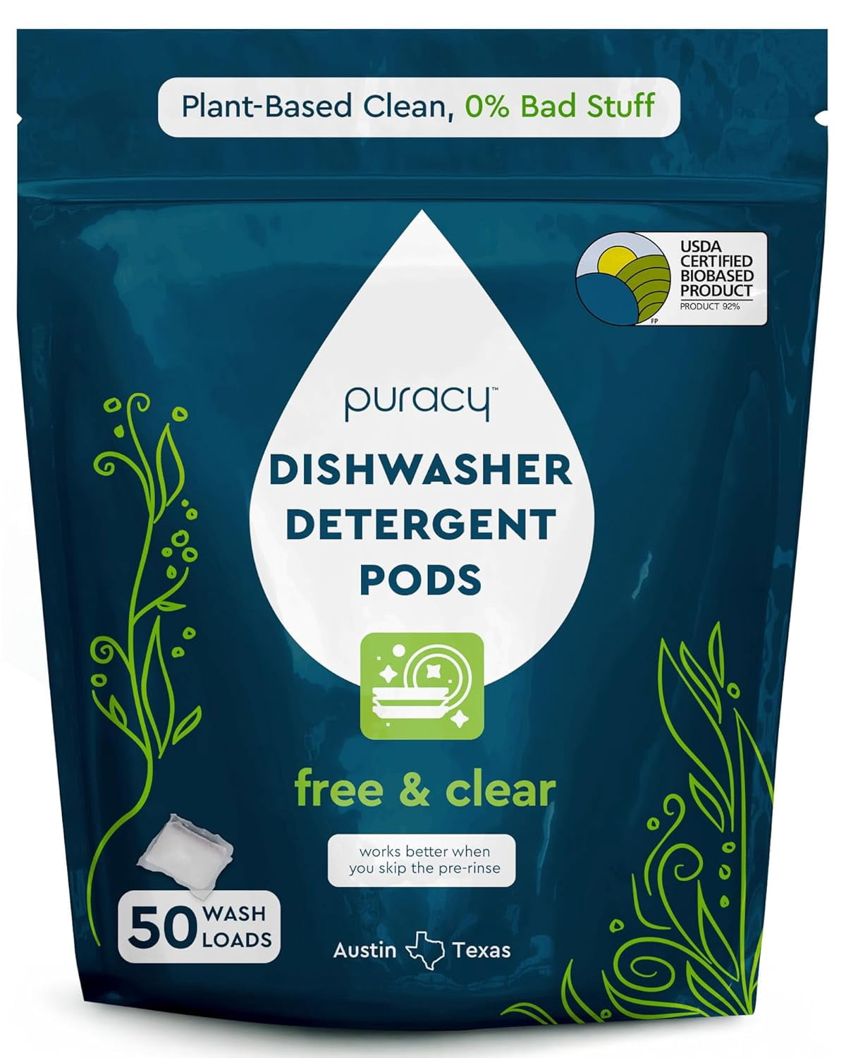 Dishwasher Pods, Dishwasher Detergent, Free & Clear Dish tabs - Enzyme-Powered, Spot & Residue Free - TikTok Trend Items, Must Haves from TikTok Made Me Buy It (Free & Clear, 50 Count)