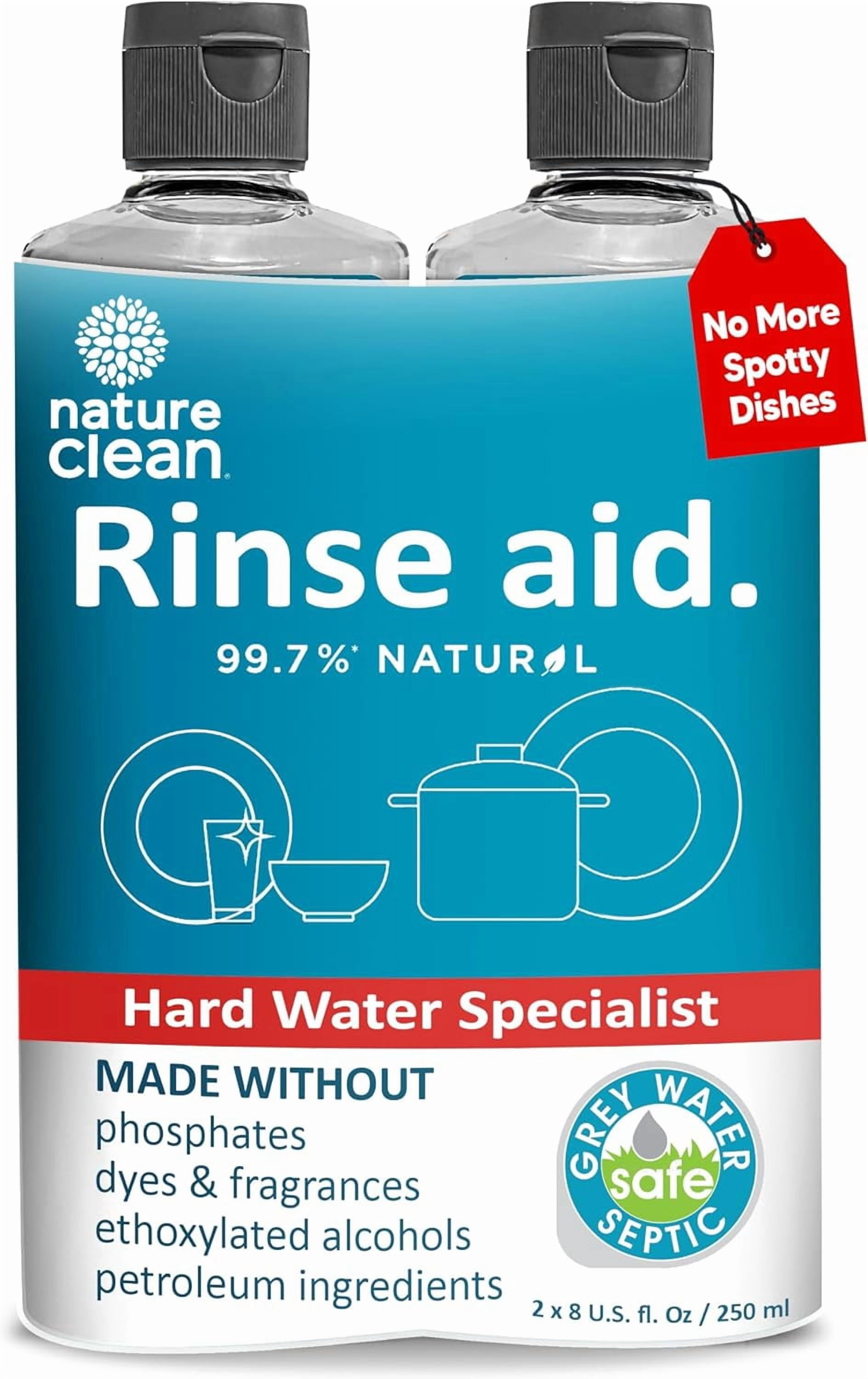 Dishwasher Rinse Aid Liquid, Non Toxic Natural Formula, Spot Free Shine for Glasses & Dishes, Hard Water Stain Remover, Dishwasher Drying Agent, 8 oz/250 ml Pack of 2