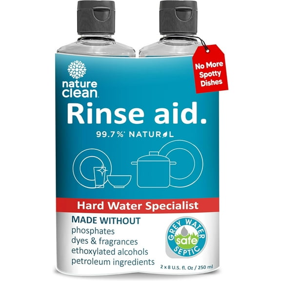 Natural Dishwasher Rinse Aid Liquid, Plant-Based Drying Ant with 99.7% Ingredients, Unbelievable Power and No Nasty Chemicals. Hard Water Stain Remover. 8 oz 2-pack