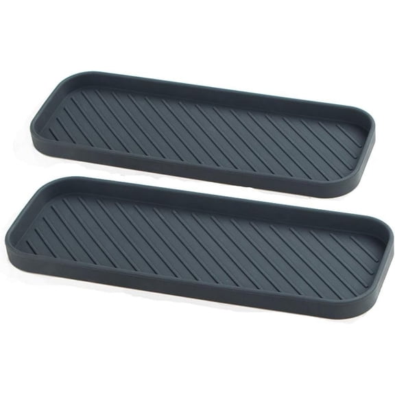 Heat Resistant Non-Slip Bottom Countertop Vanity Tray, Sink Organizer Dishwasher Safe Food Grade Silicone for Kitchen Bathroom Sink Area (2PCS)