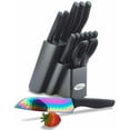 thumbnail image 1 of Dishwasher Safe Knife Set,Marco Almond KYA25 14-Piece Titanium Cutlery Rainbow Kitchen Knife Block Set,Black, 1 of 8