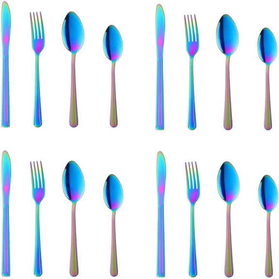 Dishwasher Safe Long Handle Spoon, Rainbow Titanium Plating Stainless Steel Set for Buffets, Gatherings, Picnics (16PCS)