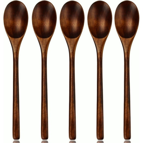Dishwasher Safe, Sturdy Grip Handle, Japanese Wooden Spoons, Heat-Resistant, Non-Scratch Performance, 5 Pieces Natural Wood Utensils for Non-Stick Surface Safe Cooking