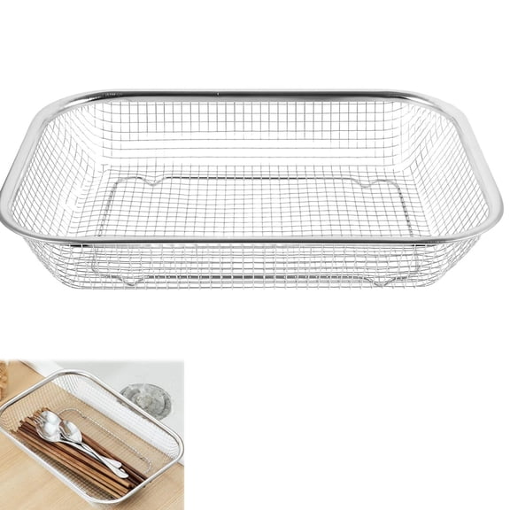 Dishwasher Silverware Basket Yahome Stainless Steel Drain Basket Cutlery Basket 15 x 11in Flatware Drying Rack Versatile Colander Strainer Kitchen Food Washing Basket for Draining Fruits Vegetables