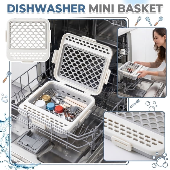 Dishwasher Small Item Storage Basket for Bottle Parts and Kitchen Gadgets, Mesh Cleaning Cage Organizer, Kitchen Tool Accessories for Home and Easter Gifts, White
