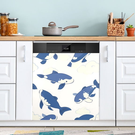 Dishwasher Sticker Dishwasher Cover Magnet Refrigerator Home Decorative Art Kitchen Panel Decal Blue and White Fish 23x26 Inch