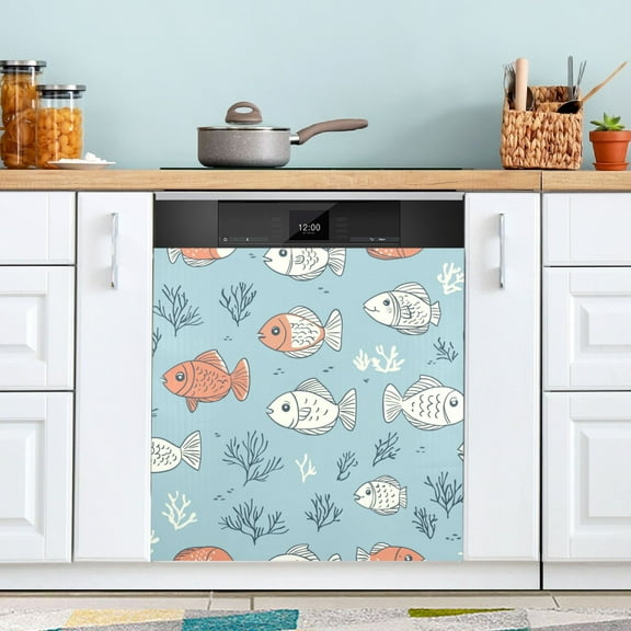 Dishwasher Sticker Dishwasher Cover Magnet Refrigerator Home Decorative Art Kitchen Panel Decal Cartoon Fish 23x26 Inch