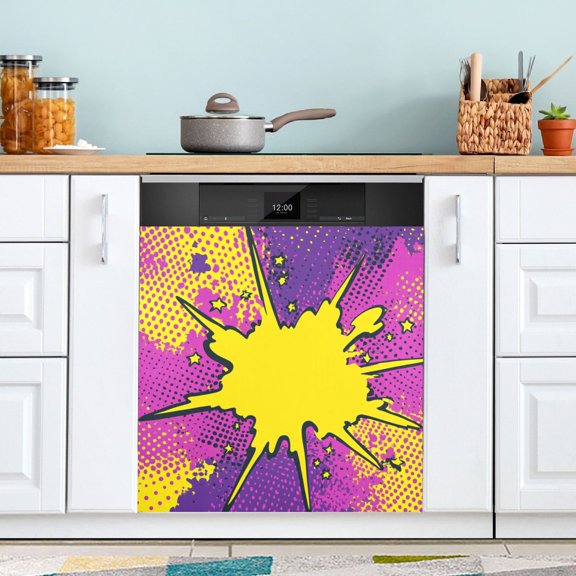 Dishwasher Sticker Dishwasher Cover Magnet Refrigerator Home Decorative Art Kitchen Panel Decal Comic Explosion Effect 23x26 Inch