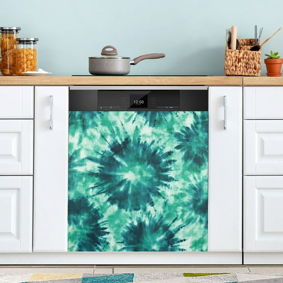 Dishwasher Sticker Dishwasher Cover Magnet Refrigerator Home Decorative Art Kitchen Panel Decal Dark Teal Tie-dye Pattern 23x26 Inch