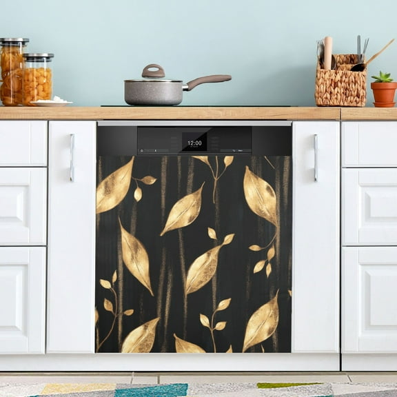 Dishwasher Sticker Dishwasher Cover Magnet Refrigerator Home Decorative Art Kitchen Panel Decal Delicate Gold Leaf Pattern 23x26 Inch