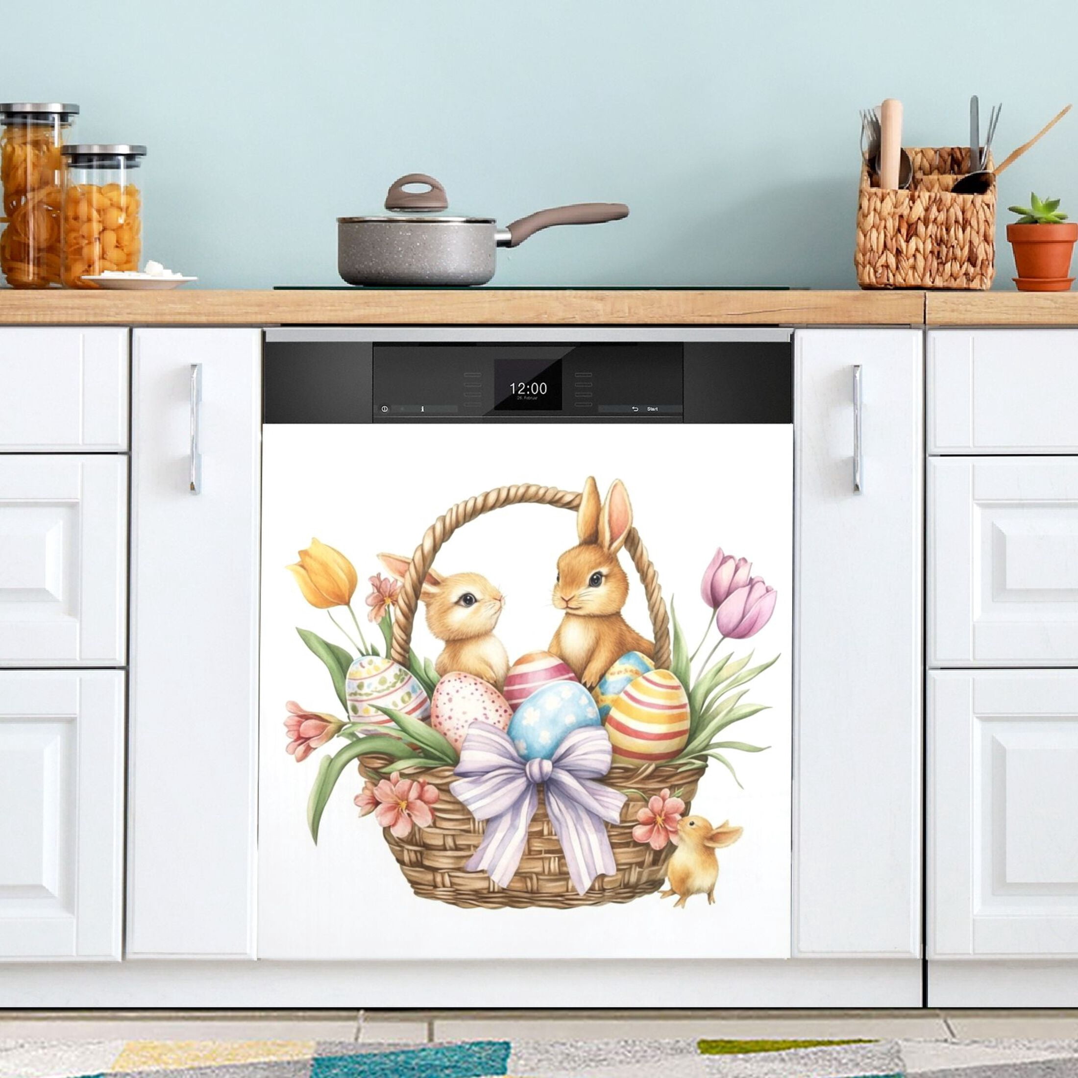 Dishwasher Sticker Dishwasher Cover Magnet Refrigerator Home Decorative Art Kitchen Panel Decal Easter Basket with Bunnies 23x26 Inch