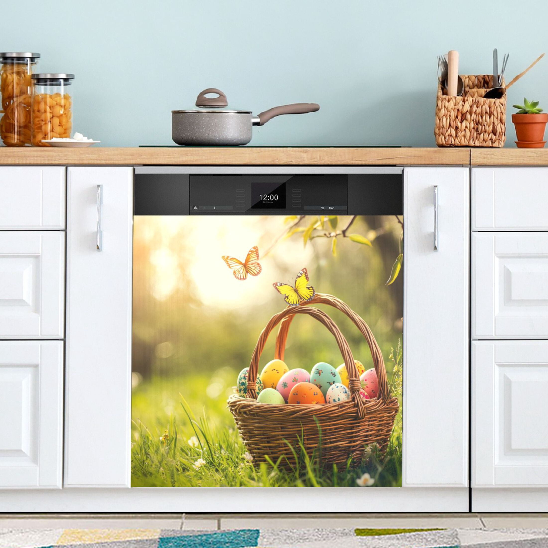 Dishwasher Sticker Dishwasher Cover Magnet Refrigerator Home Decorative Art Kitchen Panel Decal Easter Basket with Colorful Eggs 23x26 Inch