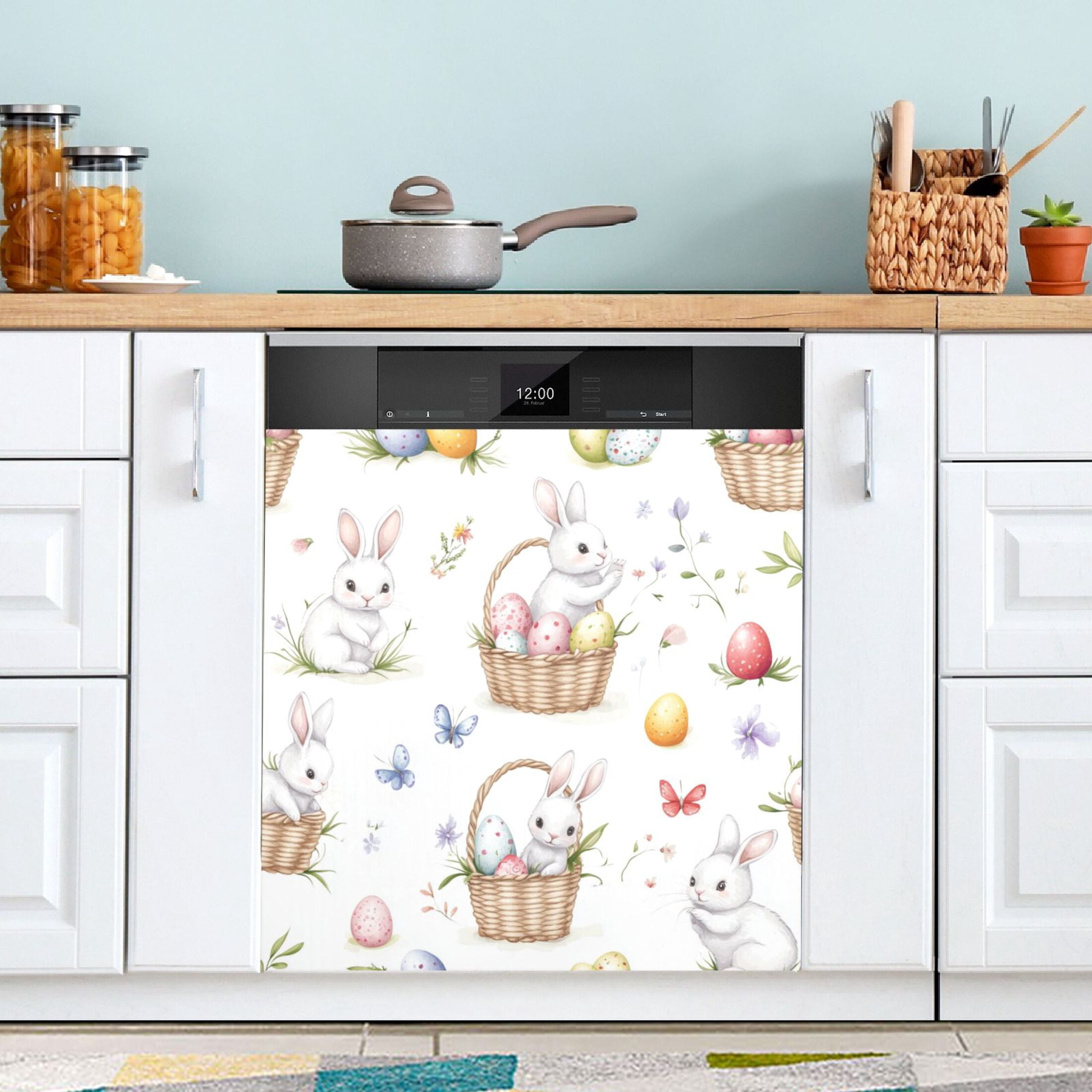Dishwasher Sticker Dishwasher Cover Magnet Refrigerator Home Decorative Art Kitchen Panel Decal Easter Bunnies and Baskets 23x26 Inch
