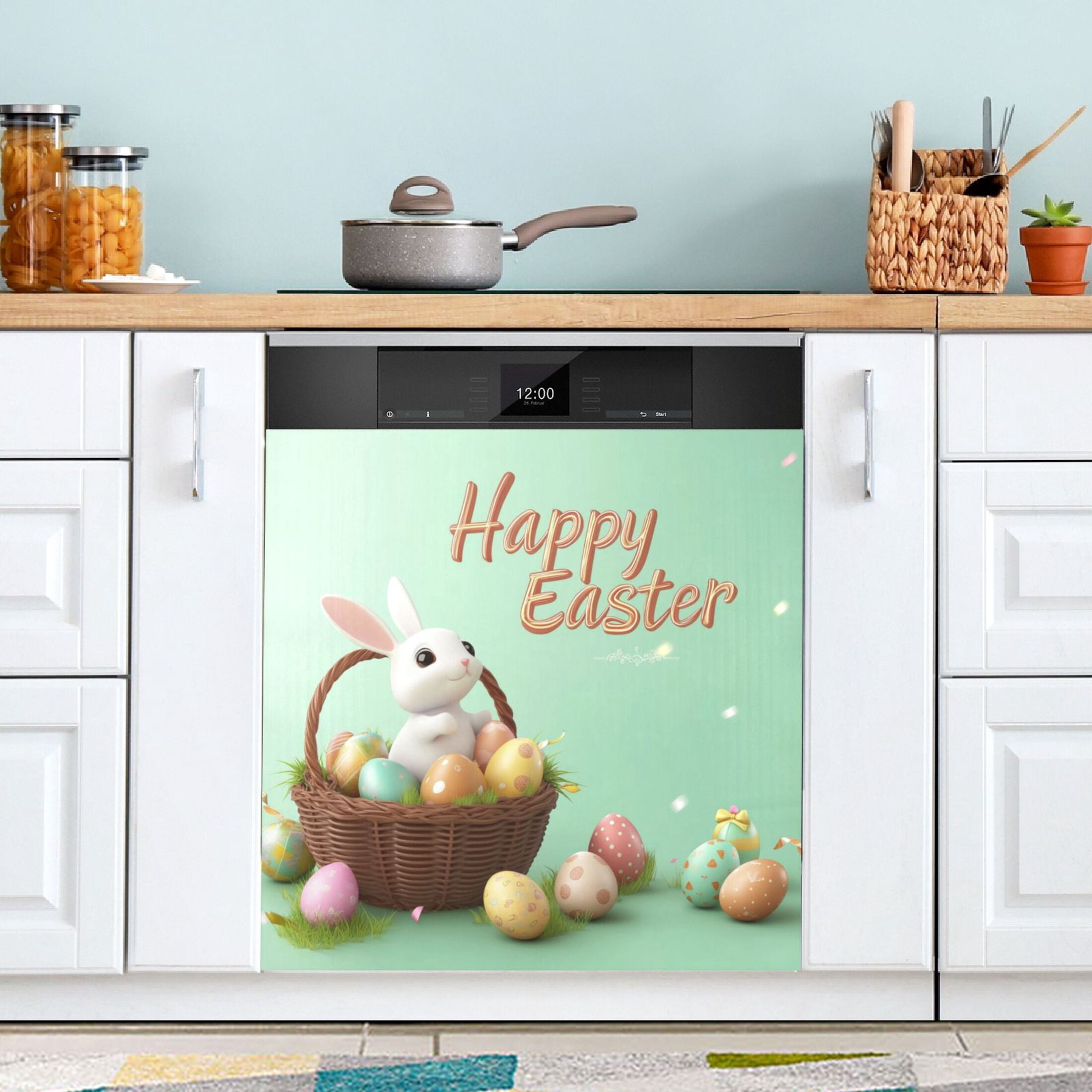 Dishwasher Sticker Dishwasher Cover Magnet Refrigerator Home Decorative Art Kitchen Panel Decal Egg Basket and Bunny 23x26 Inch