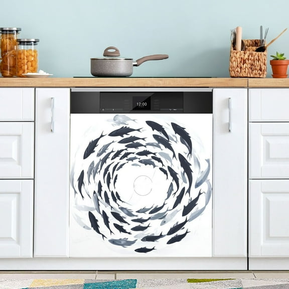 Dishwasher Sticker Dishwasher Cover Magnet Refrigerator Home Decorative Art Kitchen Panel Decal Fish Swimming in Spiral 23x26 Inch