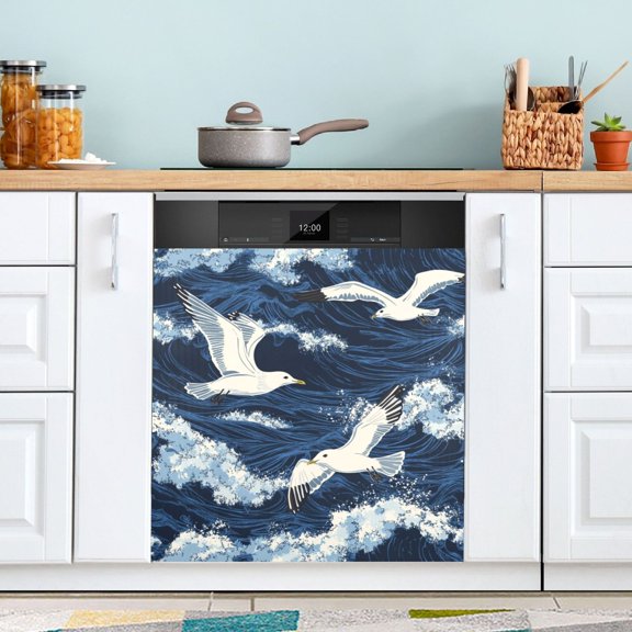 Dishwasher Sticker Dishwasher Cover Magnet Refrigerator Home Decorative Art Kitchen Panel Decal Seagulls Flying Waves 23x26 Inch