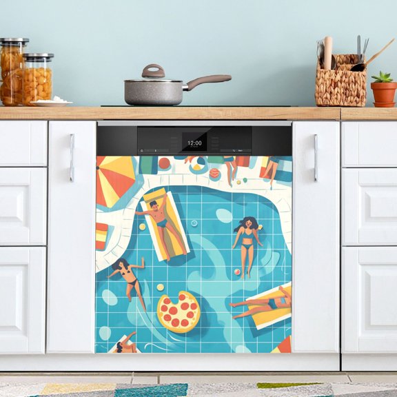 Dishwasher Sticker Dishwasher Cover Magnet Refrigerator Home Decorative Art Kitchen Panel Decal Swimming Pool Scene 23x26 Inch