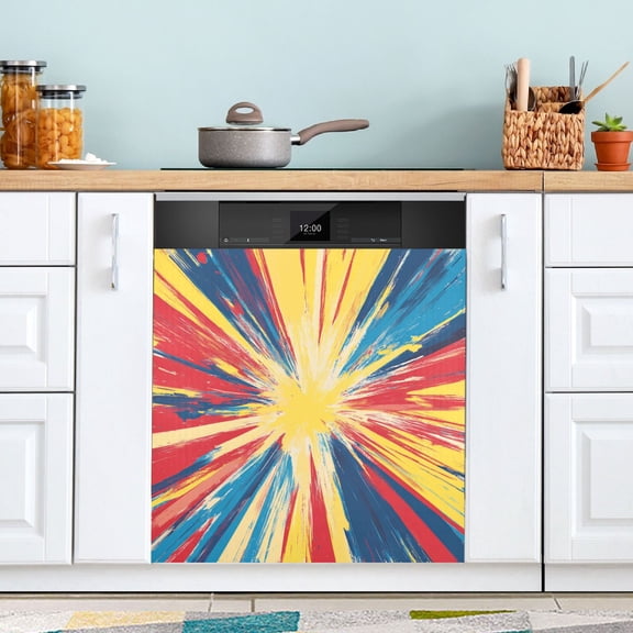 Dishwasher Sticker Dishwasher Cover Magnet Refrigerator Home Decorative Art Kitchen Panel Decal Vibrant Yellow Rays 23x26 Inch