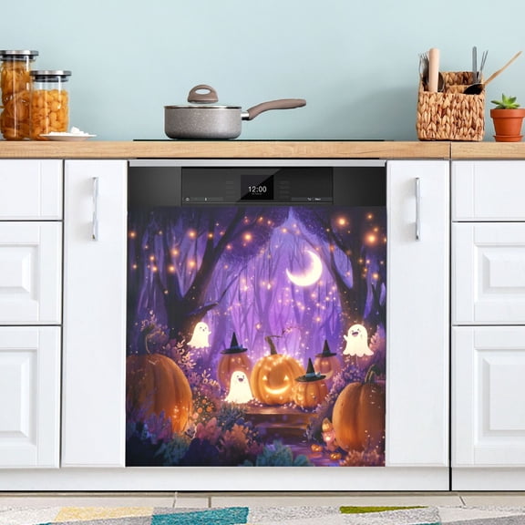 Dishwasher Sticker Dishwasher Cover Magnet Refrigerator Home Decorative Art Kitchen Panel Decal Whimsical Cartoon Halloween Scene 23x26 Inch