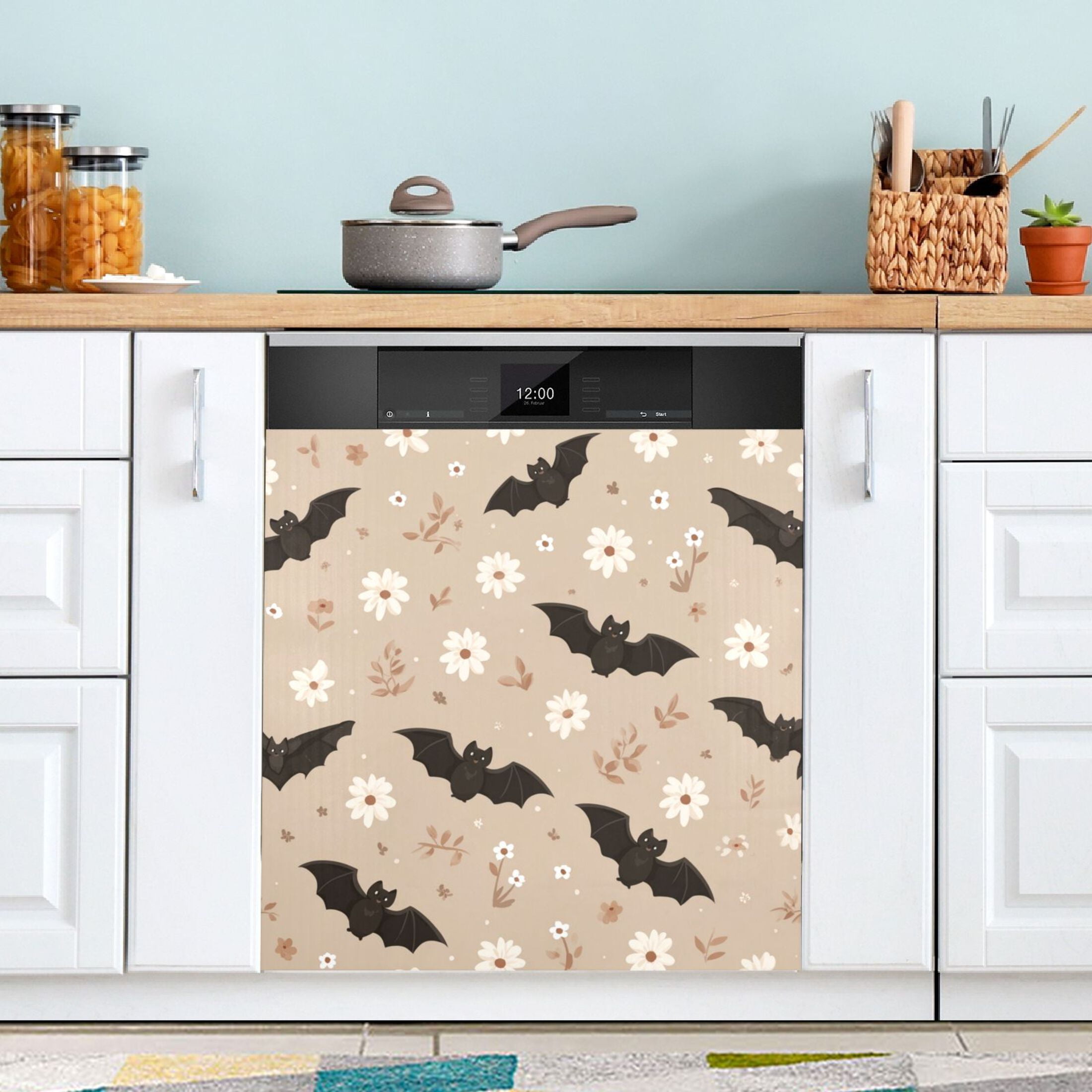 Dishwasher Sticker Magnetic Dishwasher Sticker Magnetic Decorative Sticker Refrigerator Sticker Dishwasher Decorative Stickers Bats and White Flowers