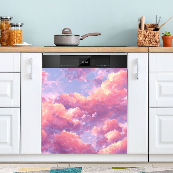 Dishwasher Sticker Magnetic Dishwasher Sticker Magnetic Decorative Sticker Refrigerator Sticker Dishwasher Decorative Stickers Beautiful Pink Clouds